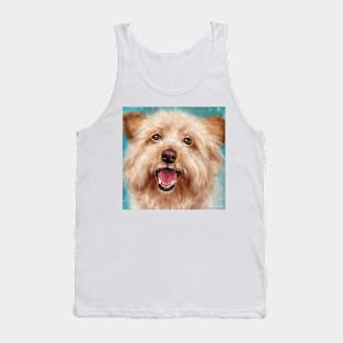 Painting of a Happy Yorkshire Terrier with Its Tongue Out on a Blue Background Tank Top